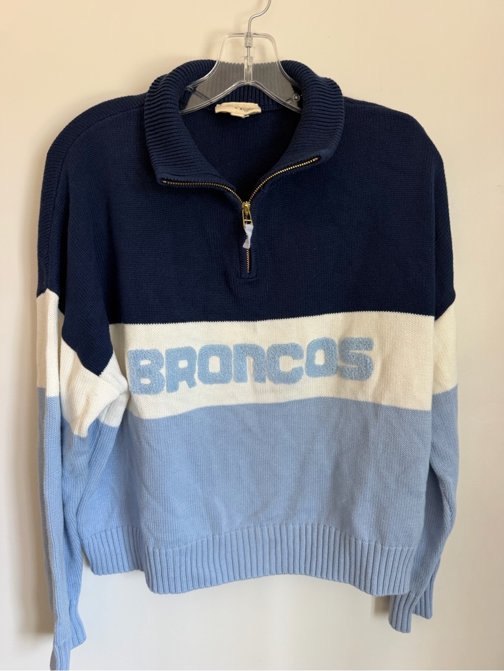 Ellsworth Ivey Broncos Colorblock Half-Zip Sweater - Navy & Light Blue